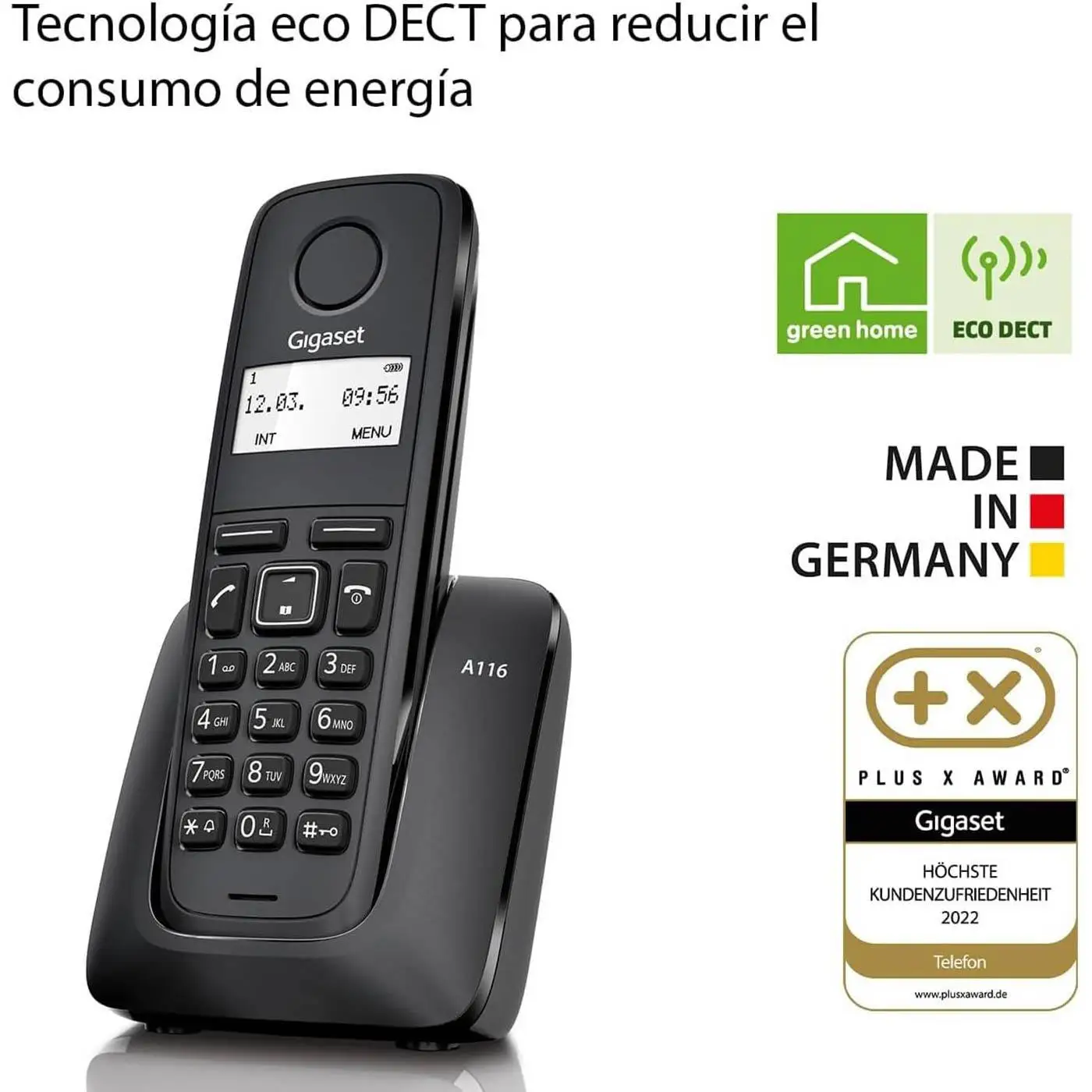 Gigaset A116 Landline Phone with Backlit Display - Black, features 50 contact storage, HDSP sound quality, and call identification for easy and efficient communication, ideal for home or office use.