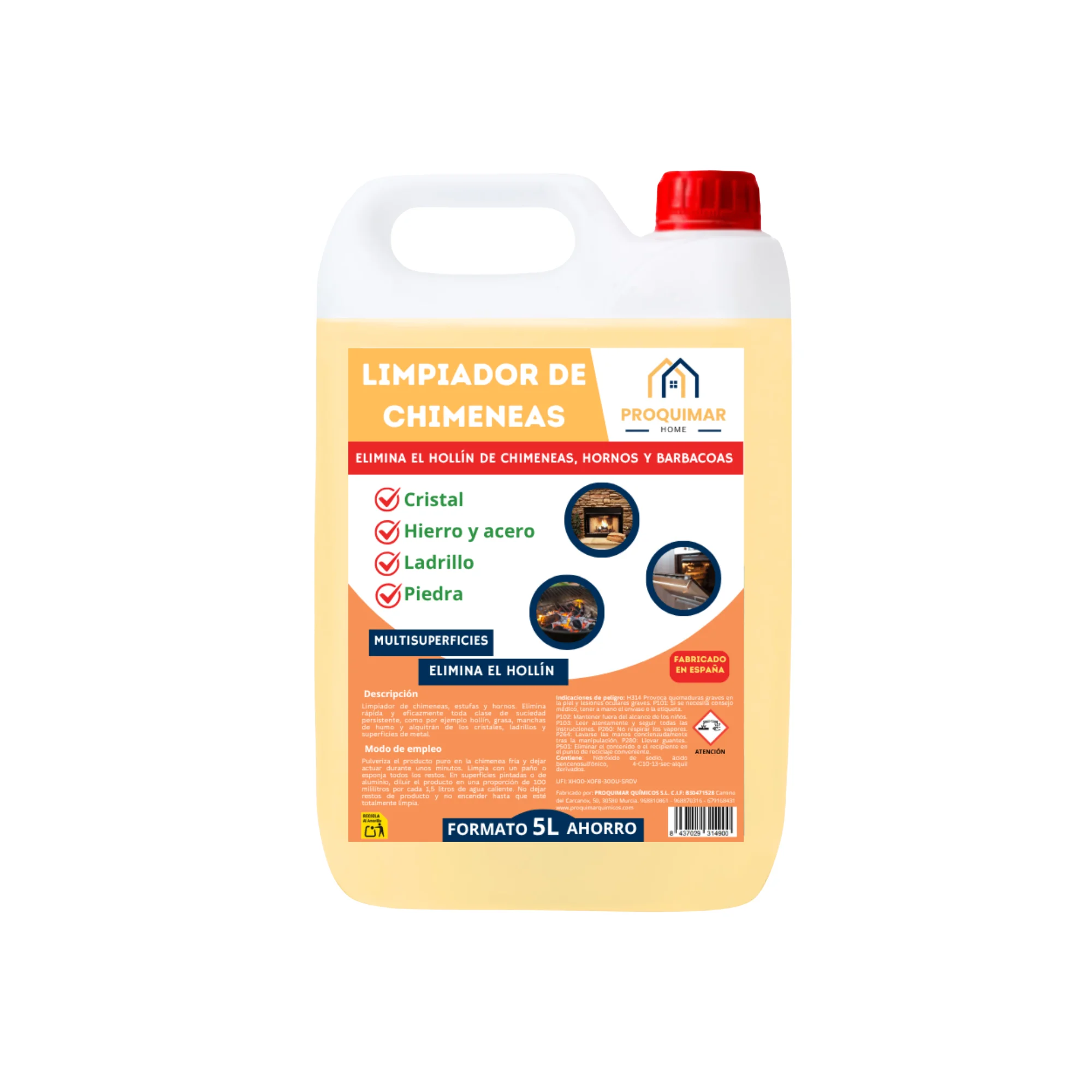 Limpiador potente para chimeneas, estufas y hornos, elimina hollín y grasa 5 Litros