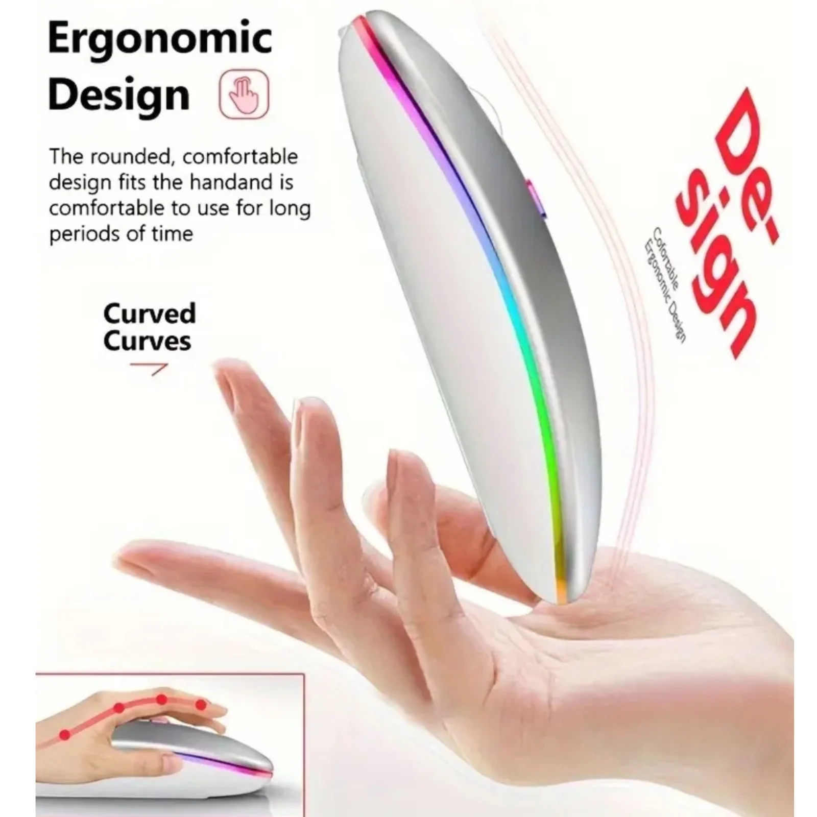 Wireless mouse with Bluetooth connectivity, rechargeable design, and 2.4 GHz USB receiver, featuring a modern ultra-thin build, 1600 DPI sensitivity, and 6 buttons, ideal for gaming and compatible with PC, laptop, and MacBook.