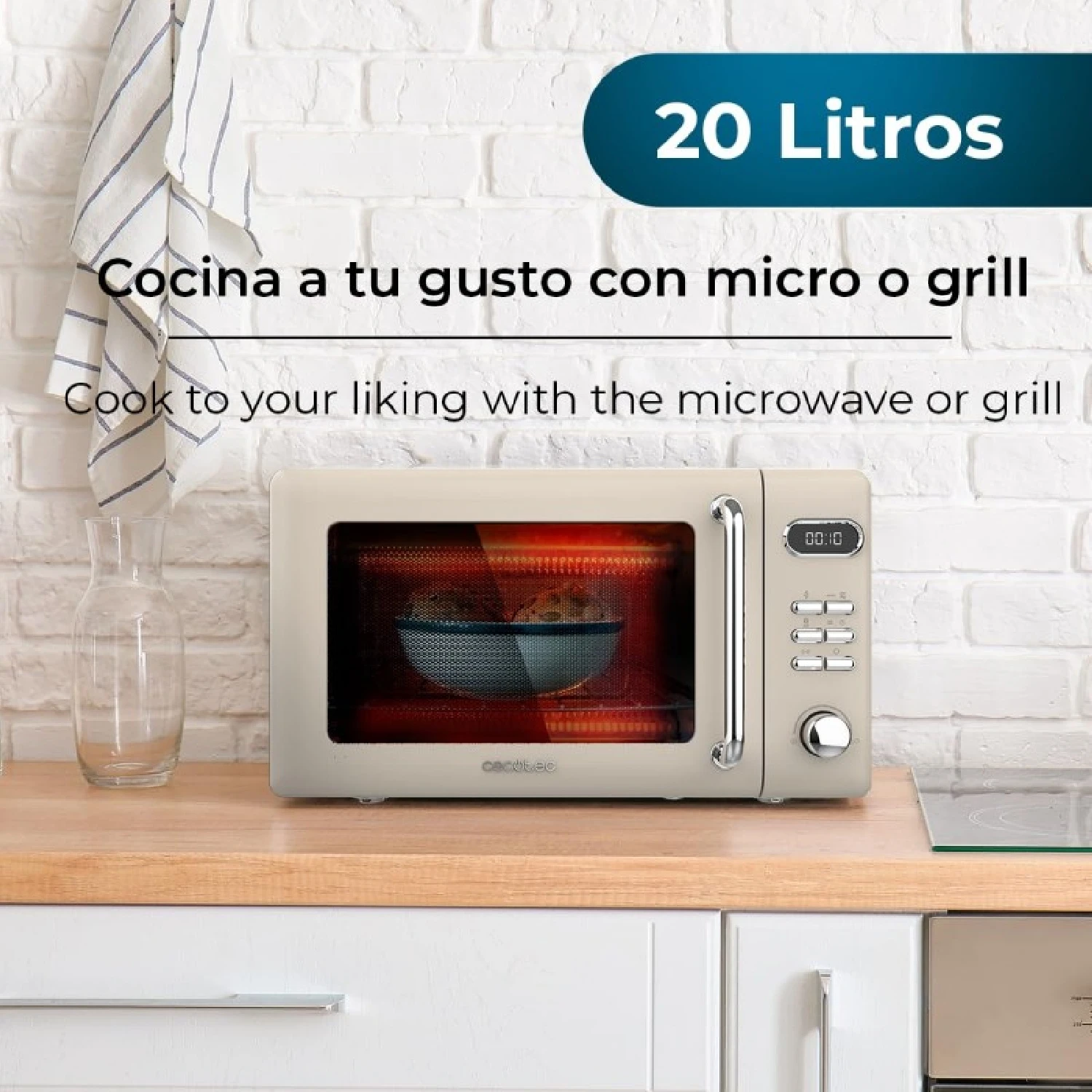 Digital microwave with 20 L Grill Proclean Beige Retro 5110. 700 W in 5 levels, timer up to 60 mins, 8 programs and defrost mode, Vintage design in Beige