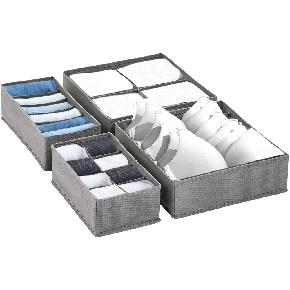 Aicasa - Organizador para Cajones con Compartimentos, 12/9/6 Compartimentos Caja de Almacenaje Plegable, Organizador de Armario para Ropa Interior, Calcetines, Corbatas, Bufandas, Pantalones, Gris