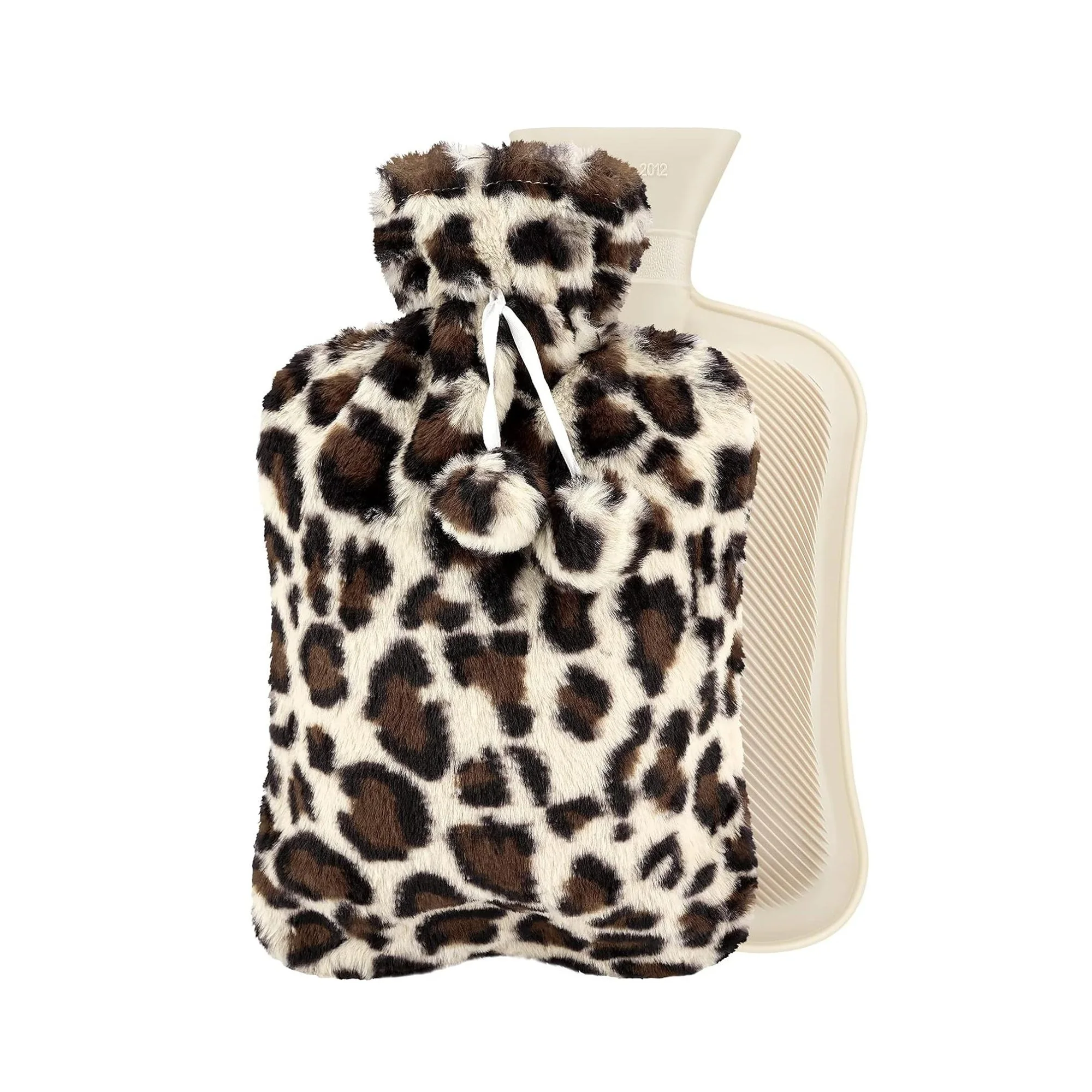 Bolsa de Agua Caliente de 2L con cubierta esponjosa. Estampado de Leopardo, Bolsa de Agua caliente de goma para terapia de frío y calor, botella de agua caliente para Invierno a prueba de fugas para