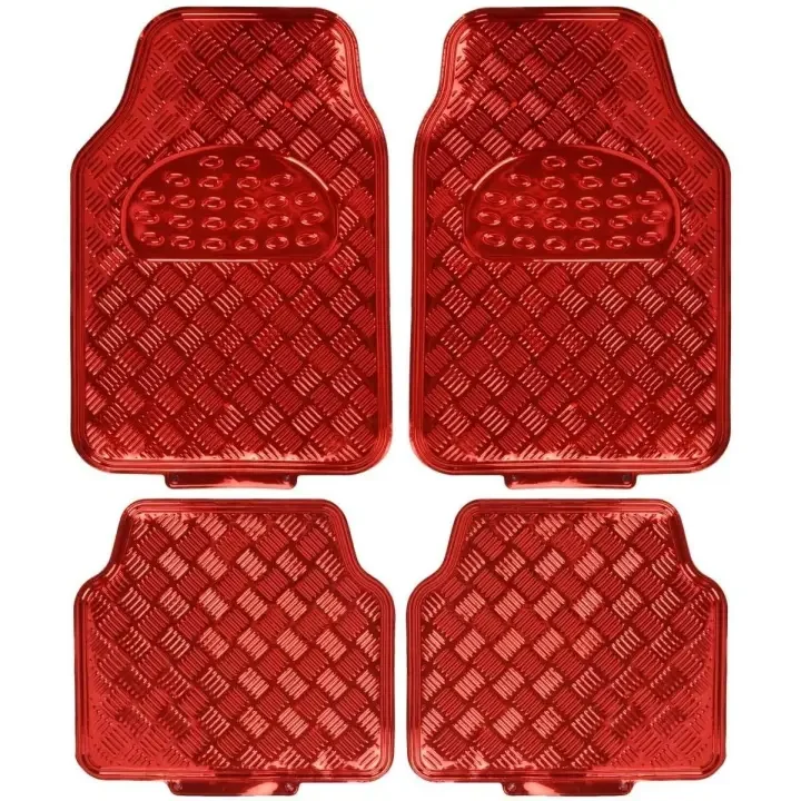 Universal Car Mats Anti-Slip Metal Design-4 Pcs Set of Rubber Mats in Black, Red, Blue, Silver, Carbon-Protection and Style for Your Vehicle