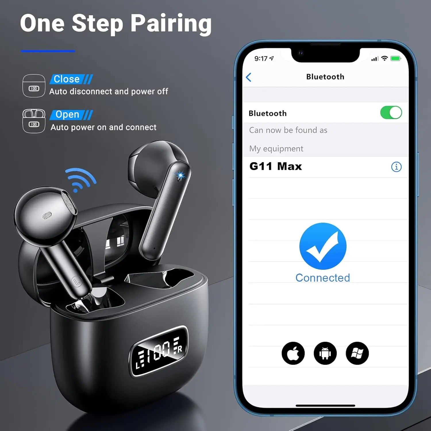 Wireless Earbuds, Bluetooth 5.3 Headphones with 4 ENC Noise Cancelling Mics, 40H Playtime, IPX7 Waterproof, LED Display, Ergonomic Design, Quick Charge, Ideal for Sports and Calls, Deep Bass Stereo Sound.