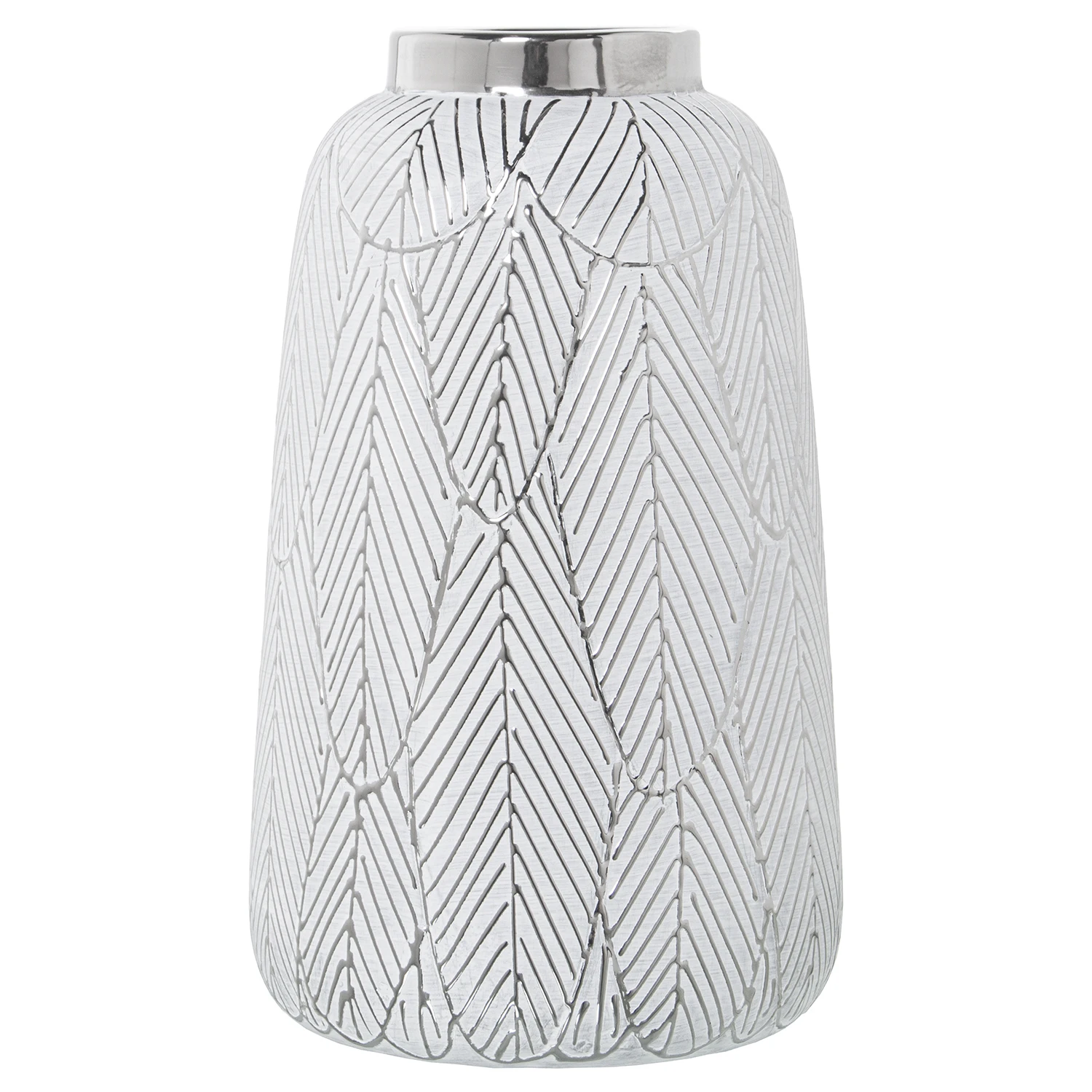 Jarron ceramica blanco, plata 16, 5x28cm