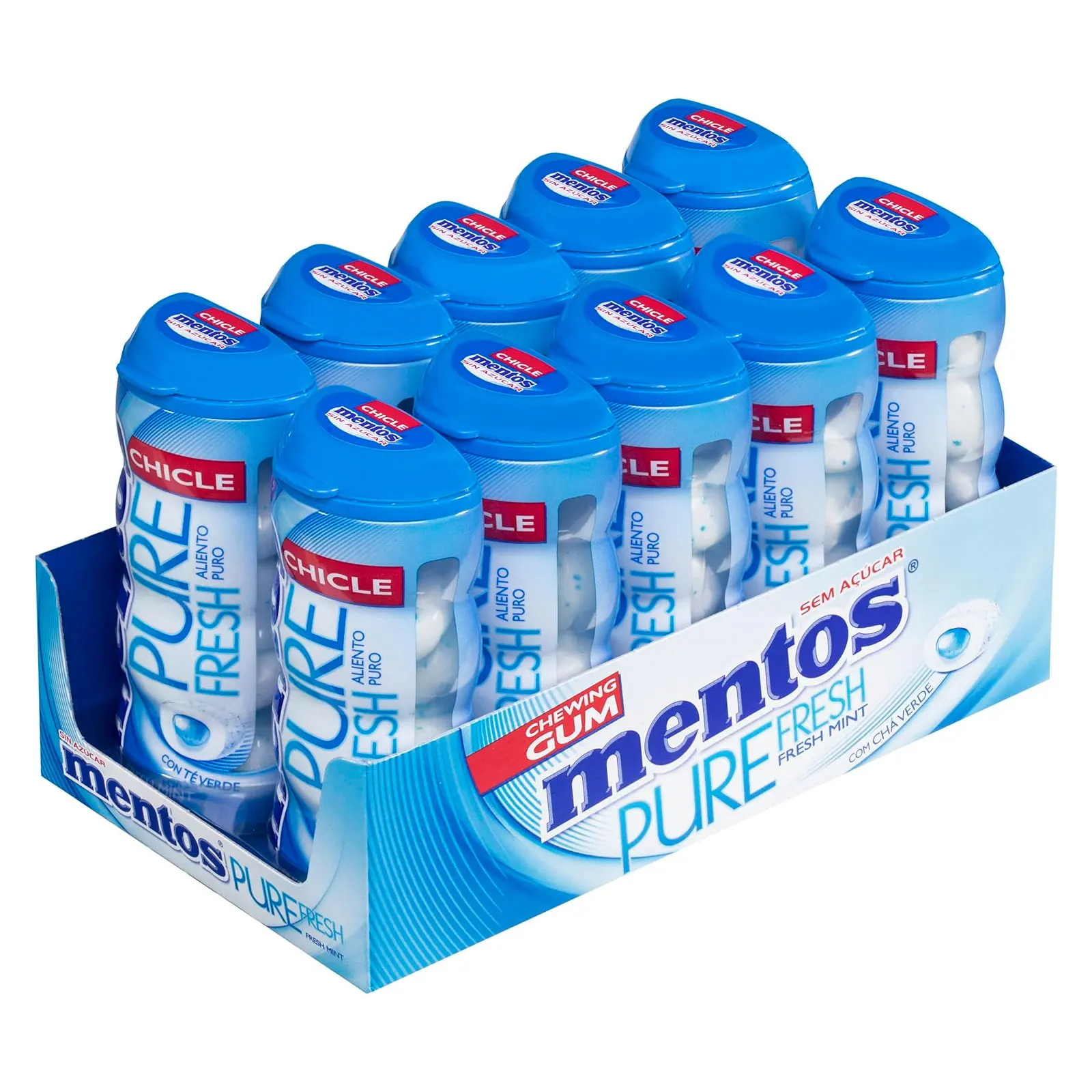 Mentos Chicle Menta, Sin Azúcar - 10 unidades de 30 gr. Mentos de menta pure (Total 300 gr.)