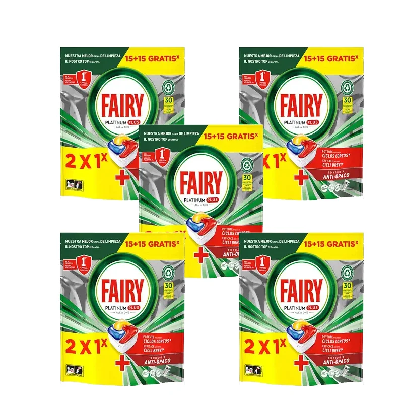 Fairy Platinum Plus All in One (150 Cápsulas) - Pack Ahorro 2x1, Pastillas Lavavajillas para Limpieza Profunda, Brillo Superior y Fragancia a Limón