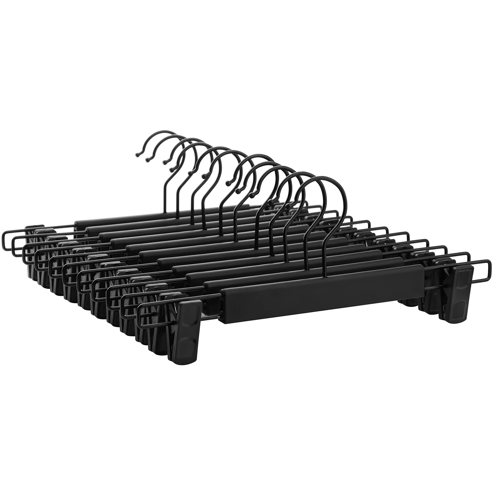 SONGMICS 12 grucce per pantaloni, ad alta resistenza e durevoli con clip, grucce per gonne in plastica, risparmiano spazio, ganci rotanti a 360° ° , lungo 35 cm, nero