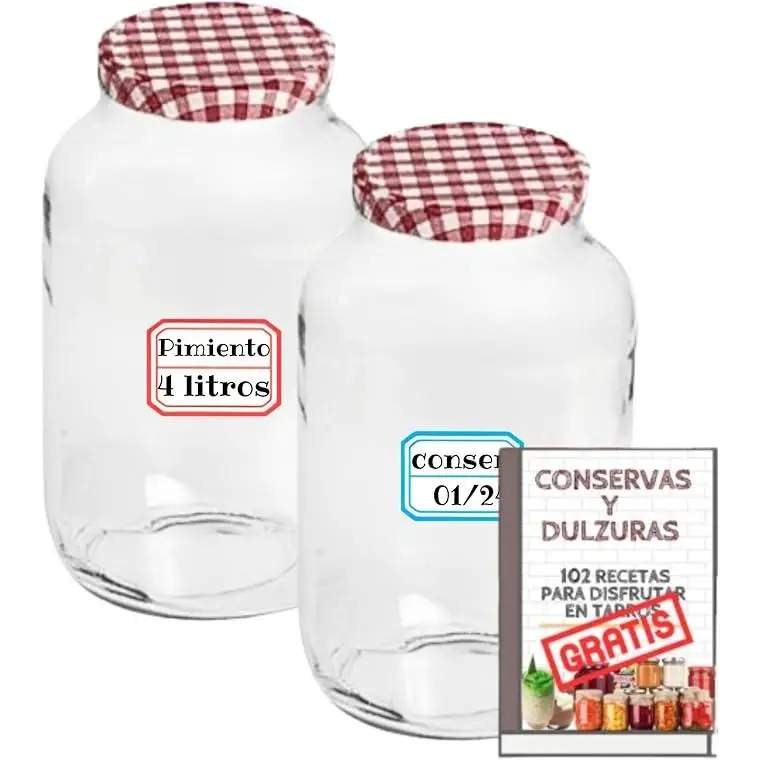 MundoTarros - Tarros de Cristal de 4 litros con Tapas de Metal - Frascos grandes de 4000 ml para Conservas, Encurtidos, Alimentos Caseros - Botes de 4 litros de Vidrio - Incluye Etiquetas