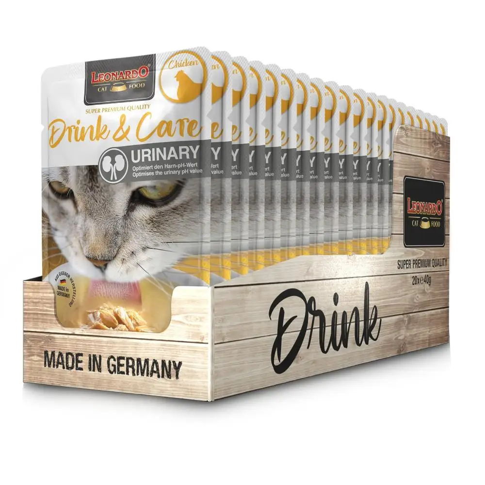Pack 20x40 gr - leonardo drink & care soup in sachets for cats - complementary food for adult cats - promotes the intake of liquids