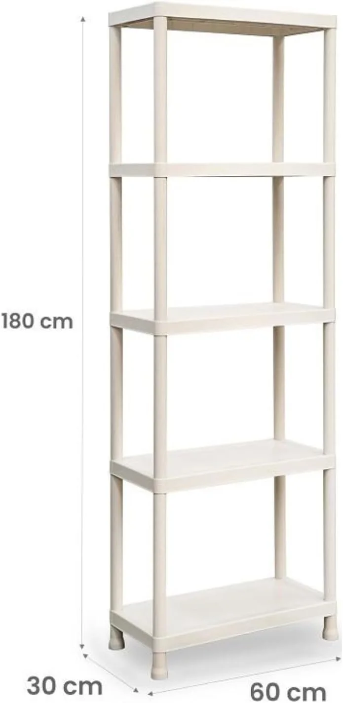 Plastic Shelving with 5 Shelves, for Garage, Kitchen, Pantry, Terrace, Office - 180X60X30 cm