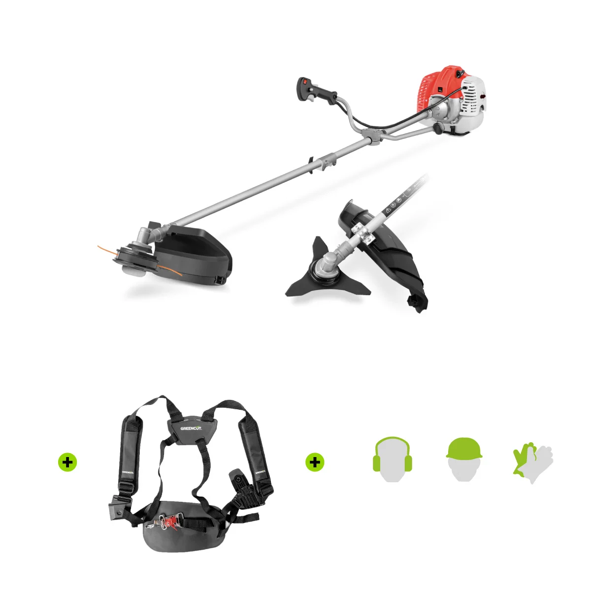 Greencut GGT650X-2 - Decespugliatore Con Motore A Benzina A 2 Tempi 65Cc 4,9Cv, 2 Accessori Da Taglio, Manubrio A Doppia Impugnatura, Kit Imbracatura E Protezione