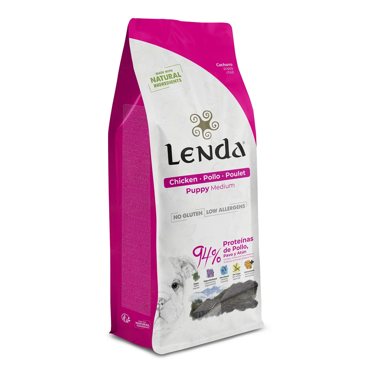 Lenda Puppy Medium - Pienso para Cachorros | Pienso Hipoalergénico | Comida para Perros Bebés Rica en Pollo | Natural y SIN Cereales