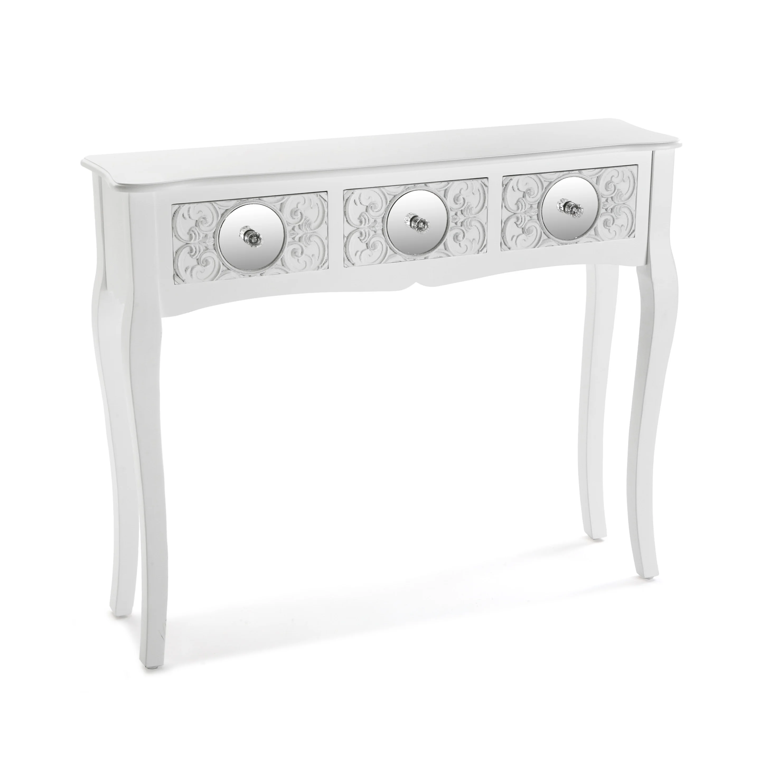 Versa Indra furniture narrow hall for the entrance or corridor, console table, with 3 drawers, measures (Al x L x An) 80x25x95 cm, wood, white Color