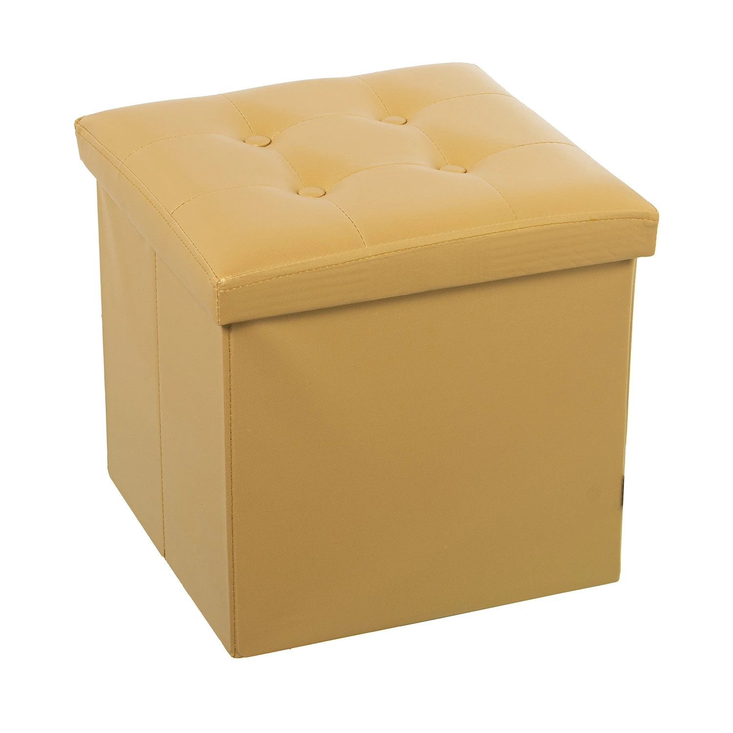 Puf plegable polipiel dorado almacenaje 38x38x38cm