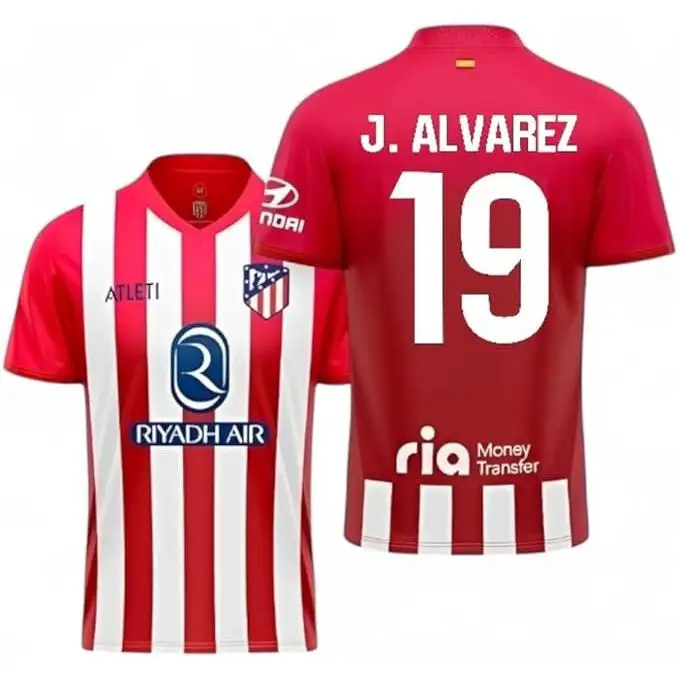 Camiseta Atletico de Madrid Infantil J. Alvarez 19 – Ropa Deportiva para Niño con Nombre y Número, Ideal para Fútbol, Juego Activo y Uso Diario