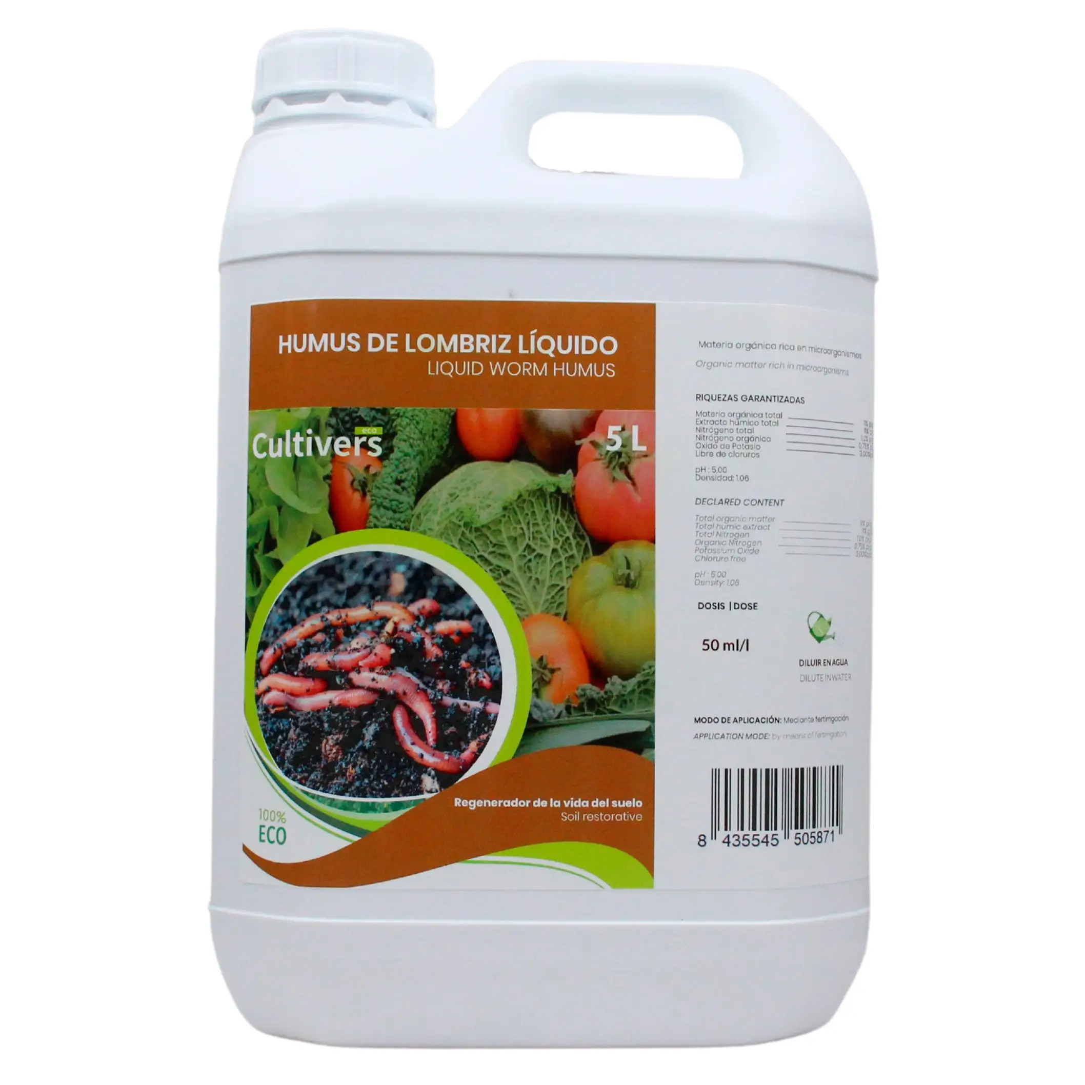 CULTIVERS Humus de Lombriz Líquido Ecológico 5 L