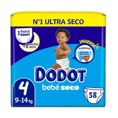Dodot Bebé-Seco Talla 4 (9-14 kg) 58 Pañales – Sequedad Duradera y Protección Anti Fugas