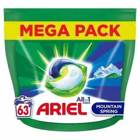 ARIEL PODS all in 1 washing liquid detergent capsules 63 washes Alps cool amazing power stain remover from first wash even cold