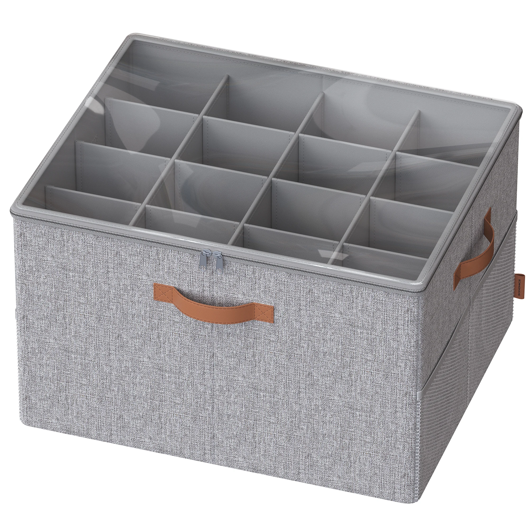 SONGMICS Organizador de Zapatos, Caja Almacenaje para 16 Pares de Zapatos, Asas, Ahorra Espacio, con Tapa Transparente, Ajustable, para Armario, Gris Paloma/Beige Capuchino