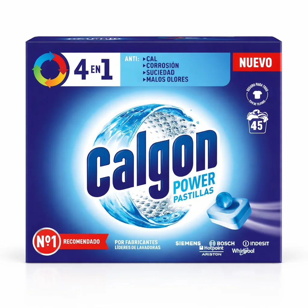 Calgon Pastillas 4 en 1 - Antical para la lavadora, Anticorrosión, Elimina Olores y Suciedad, en Formato Pastillas, 45 unidades