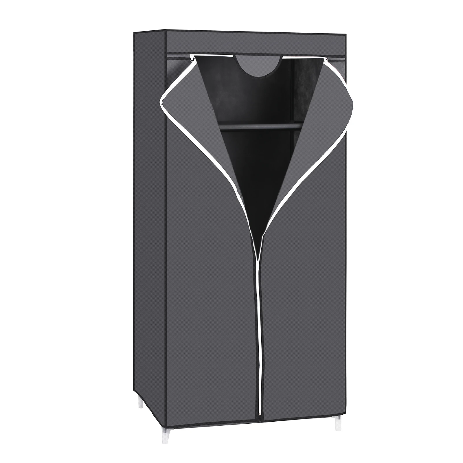 SONGMICS Armario Plegable de Tela con Barra de Colgar, Organizador para Ropa, Zapatos, Juguetes -  Ahorra Espacio 75 x 45 x 160 cm - Gris/Negro -