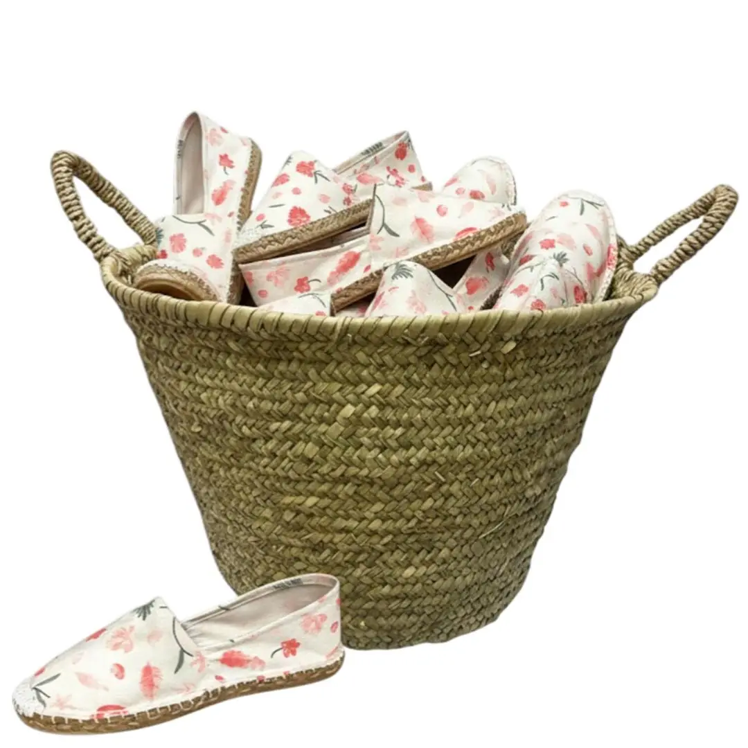 Alpargatas boda Esparto Flores (Pack 36/48 pares) (Regalo Capazo + Bolsas Celofán + Tarjetas+Cintas) mundiBODA Mod 35021