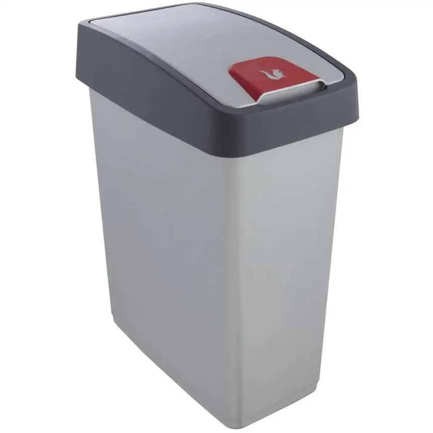 Ninguno Plateado Cubo De La Basura Premium Con Tapa Abatible, Tacto Suave, 25 L, Magne, Keeeper