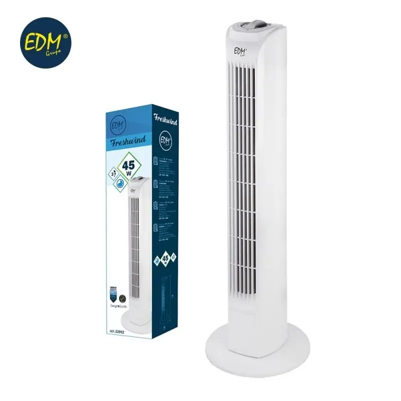 Edm swinging Tower Fan 45w EDM 33952-size 78x21x21cm - 3 speeds-safety grid-programmer 60min-silent and non-slip