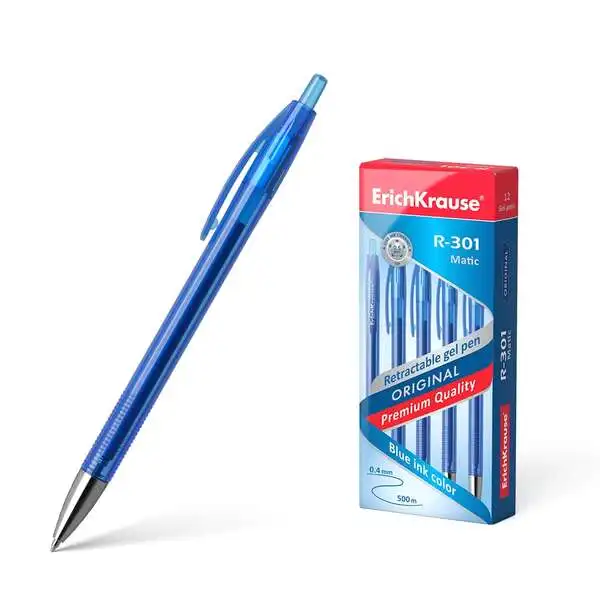 Erichkrause boligrafo de gel automatico r-301 original gel matic - tinta de gel de secado rapido - cuerpo transparente con grip perfilado - color azur (12 uds)