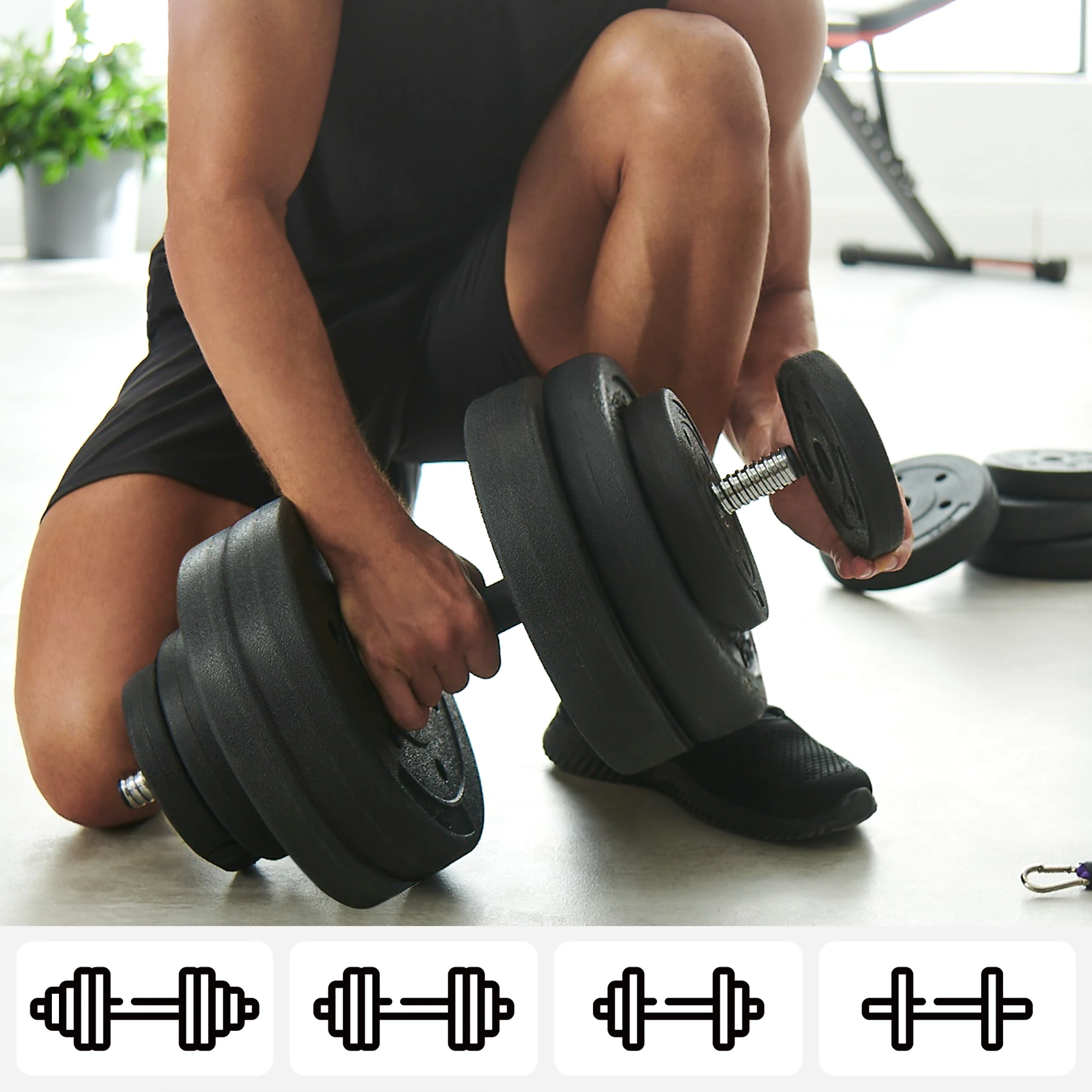 SONGMICS Fitness Dumbbells 30 kg Adjustable Weights Set for Home Gym, featuring non-slip design, durable PE cover, and versatile weight options including 16 plates (8x2.5 kg, 4x1.25 kg, 4x1 kg) for customized training.