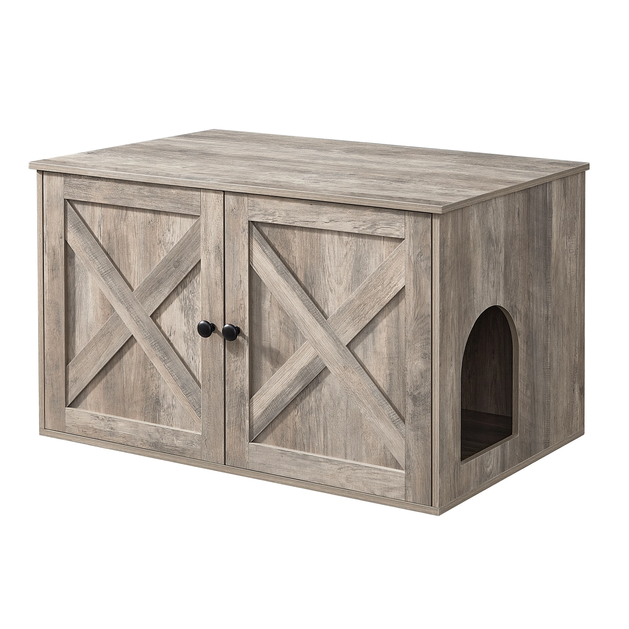 Feandrea Mueble Arenero para Gatos, Caja de Arena Oculta con Separador Extraíble, Mesa Auxiliar, Casa de Interior para Gatos, 80 x 53 x 50 cm, Greige/ Blanco/ Marrón Rústico/Marrón Rústico y Negro