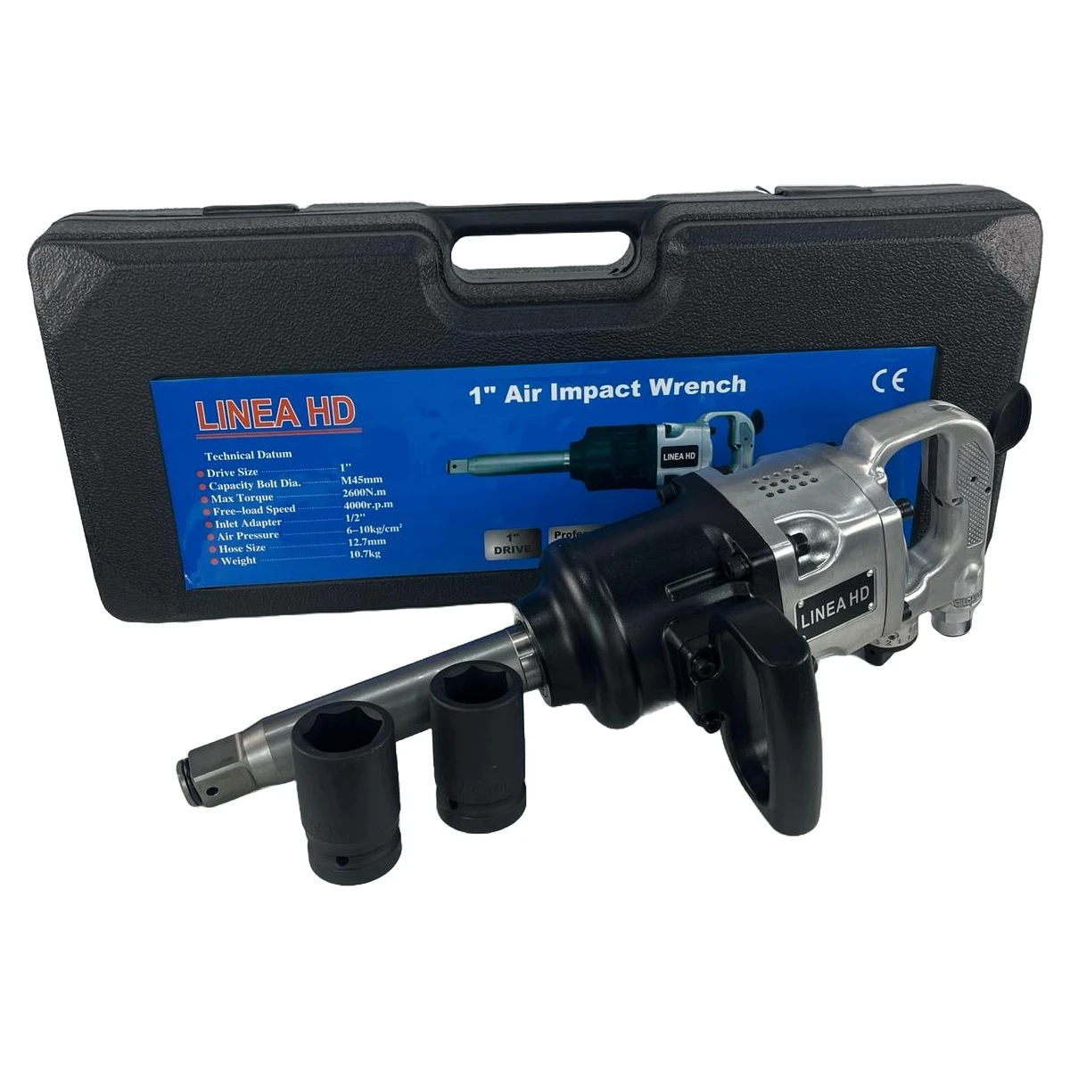 Pistola de Impacto Neumática de 1 pulgada Linea Hd | 2600 N.M, 4000rpm, 2 bocas + estuche. Llave de impacto neumática.