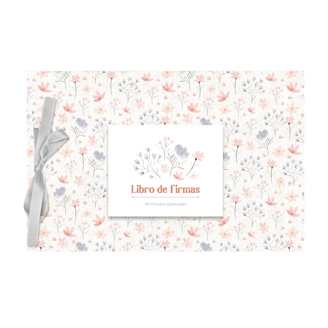 Demark-Libro de Firmas Comunión Demark 30x20 cm - Álbum con Lazo y Papel Perlado 250g - 10 o 20 Hojas Blancas - Diseño Floral para Niña/Niño - Modelo LF234