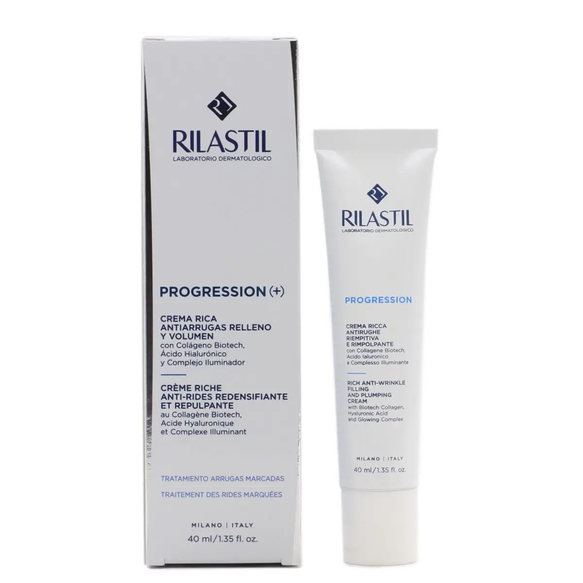 Rilastil - Progression (+) Biotech Hyaluronic Acid and Collagen Biotech Hyaluronic Acid and Skin Remover/Moisturizing High Wrinkle Cream for Skin in Pre and Menopausal for All Skin Types-40 ml