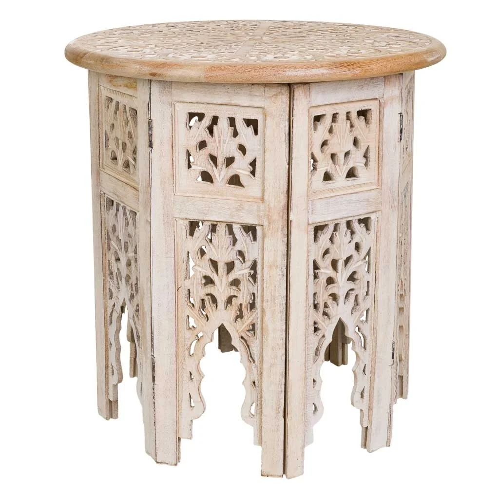 Wonderlust Deco - Mesa de centro de madera artesanal blanco 45x45x45 Blanco 45x45x45h cm