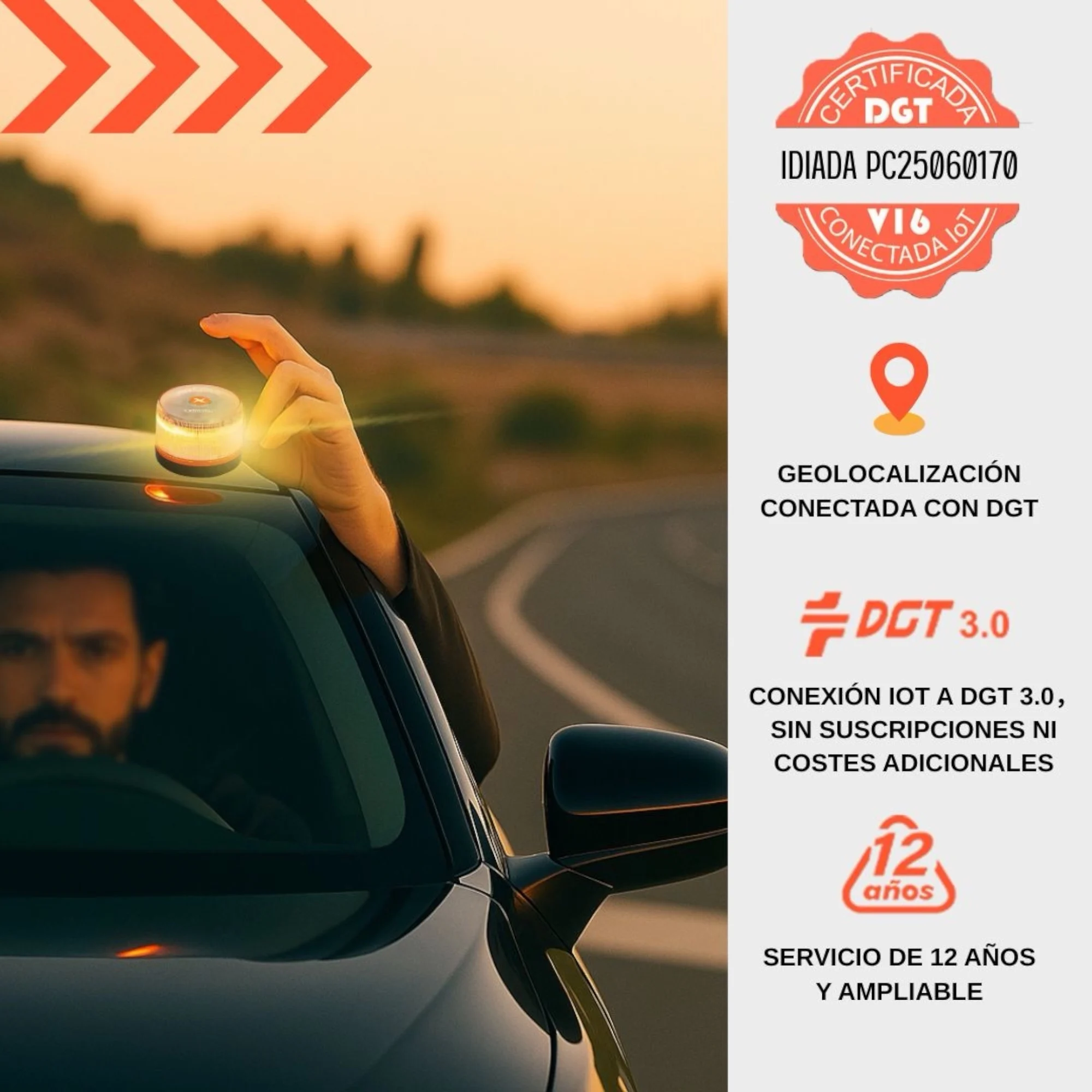 2026 Ultima version Luz Emergencia Coche Homologado DGT, con SIM y Datos Pagados hasta 2038, Baliza v16 Homologada dgt con Geolocalizador,