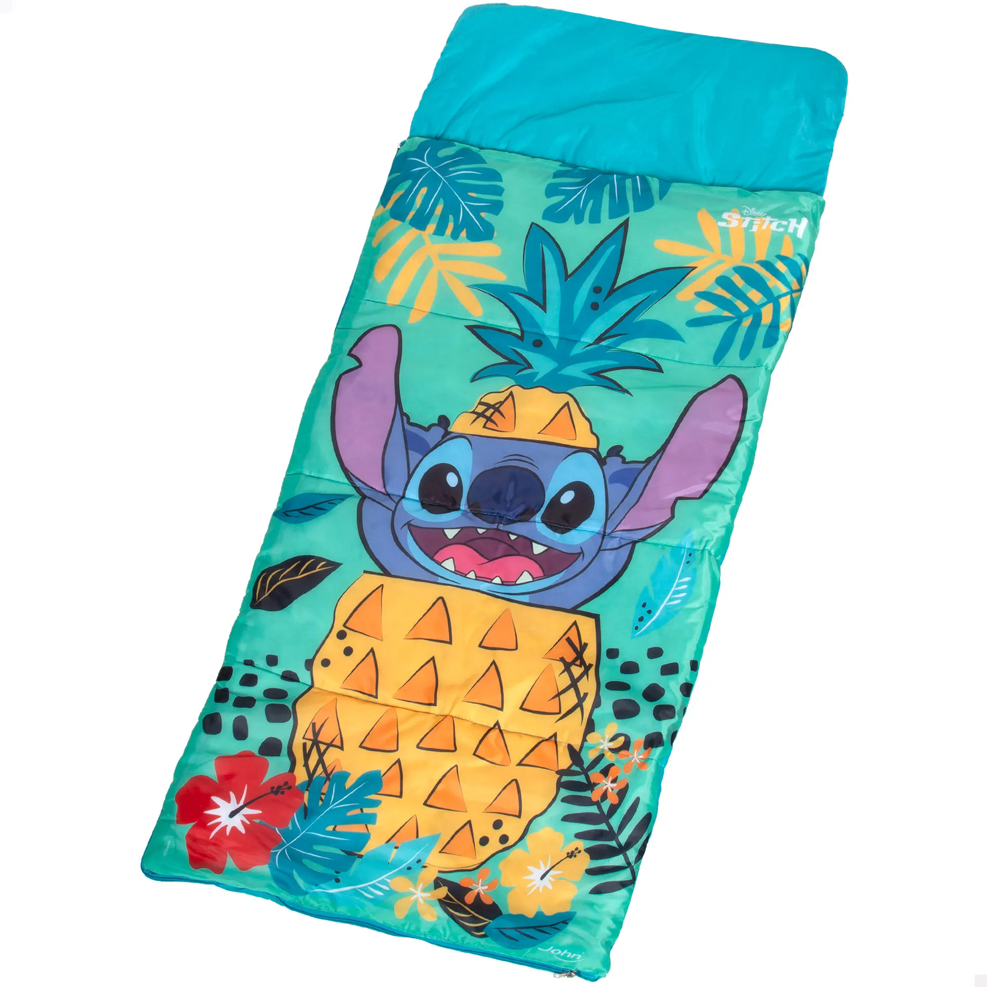Stitch - Saco de dormir niños, 140x60 cm, licencia oficial Disney, incluye bolsa transporte con cordón, material ligero y suave, acampada niños, sacos de dormir para niños de 3 a 6 años