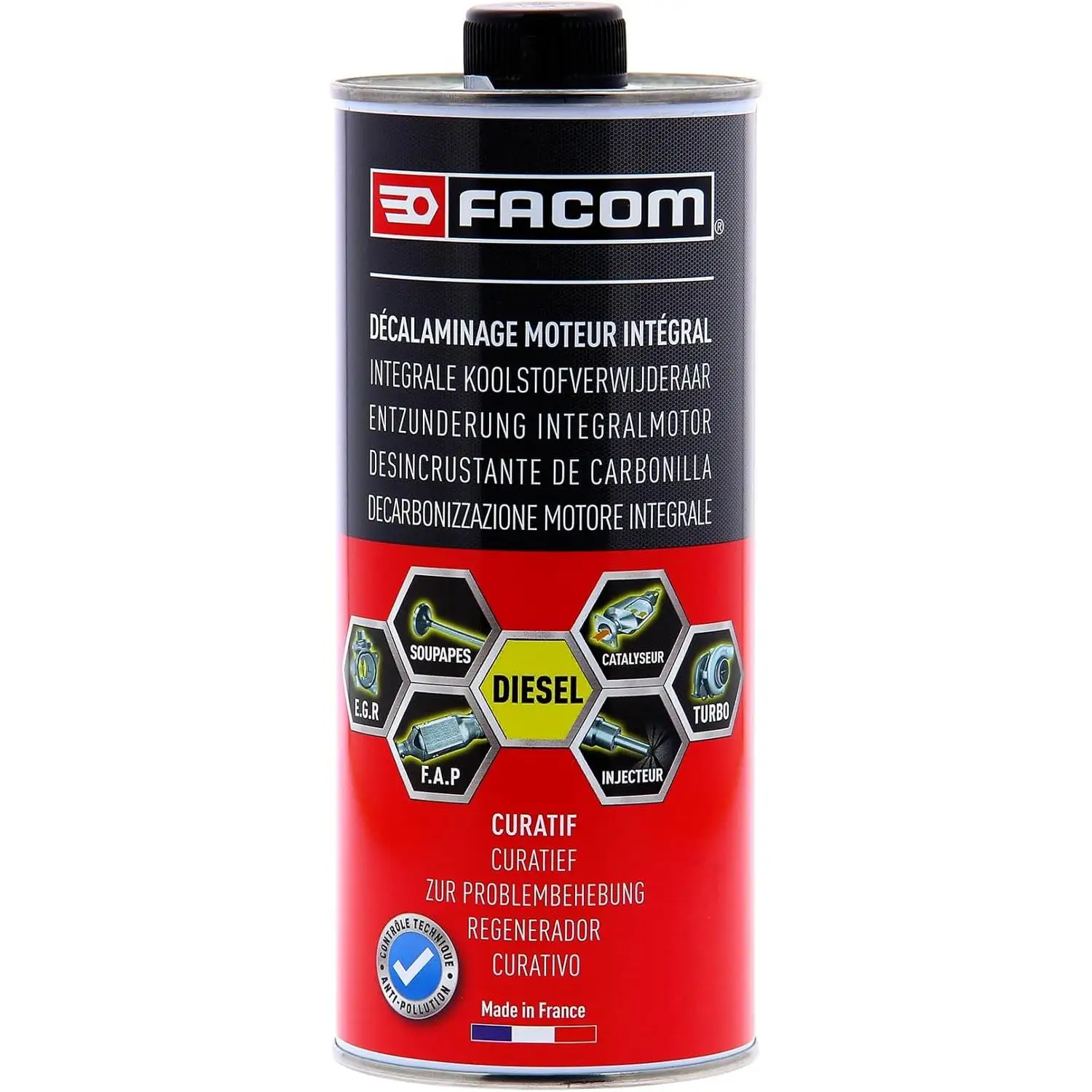 FACOM Limpiador completo para motores Diésel, Desincrustante inyectores, turbo, valvula EGR, CURATIVO, 1L