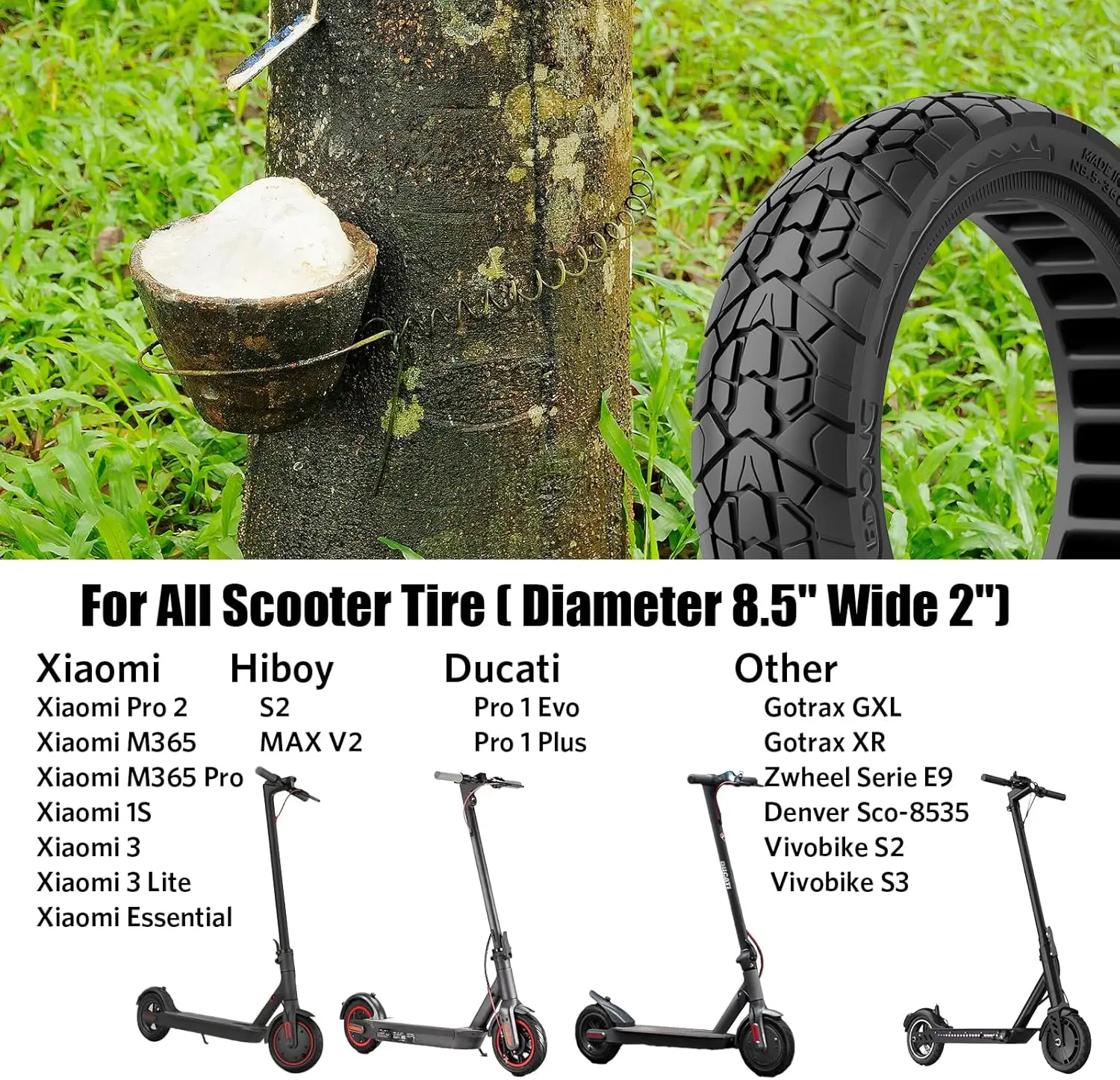 Electric Scooter Solid Off-Road Tire for Xiaomi Pro 2/M365/M365 Pro/1S/3/3 Lite/Essential, 8.5 inches, durable puncture-proof rubber, universal fit for front/rear wheels, excellent shock absorption for outdoor use. #2