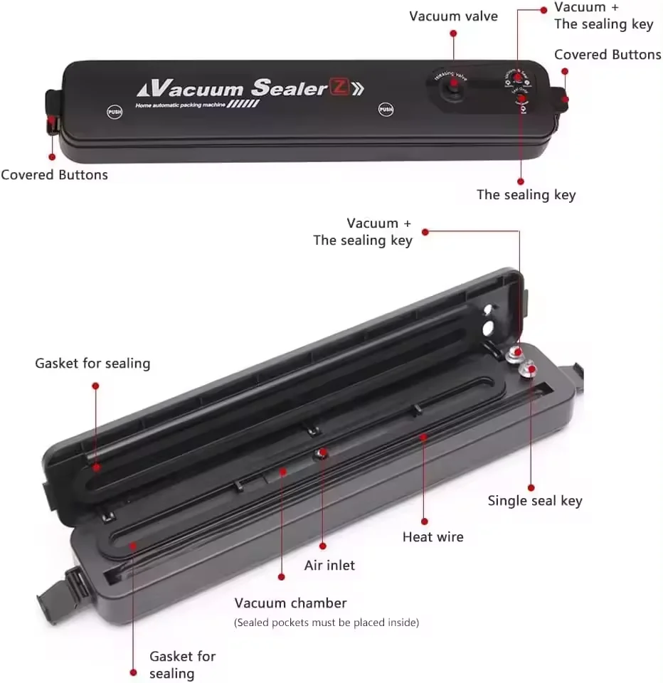 Vacuum packing machine, vacuum machine for dry and wet food, vacuum sealing machine, vacuum packing machine including 10 Vacuum storage bags, shipping from Spain