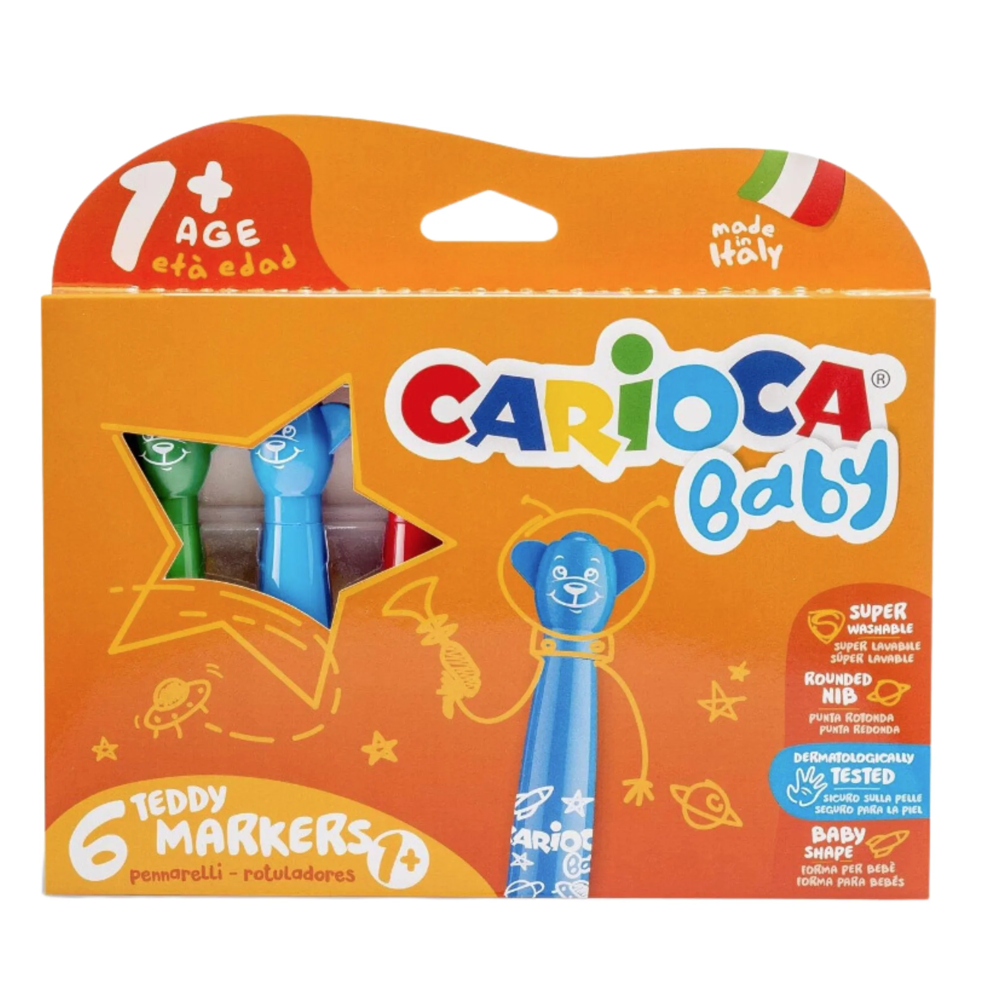 Carioca - TEDDY MARKERS BABY 6 Pins-Super washable and ergonomic ink