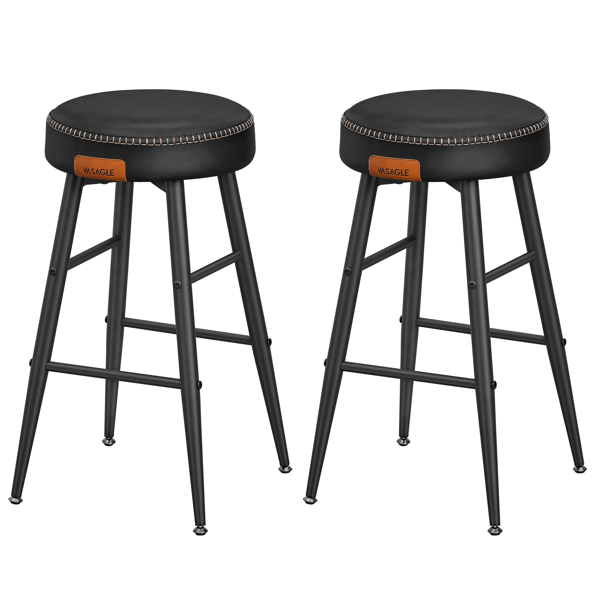 VASAGLE EKHO Colección - Juego de 2 Taburetes de Bar, Taburete Cocina, Taburete Desayuno, Cuero Sintético con Costuras, Moderno Siglo Medio, 63 cm Alto, Silla Comedor, Fácil Montaje, Negro Tinta/Verde