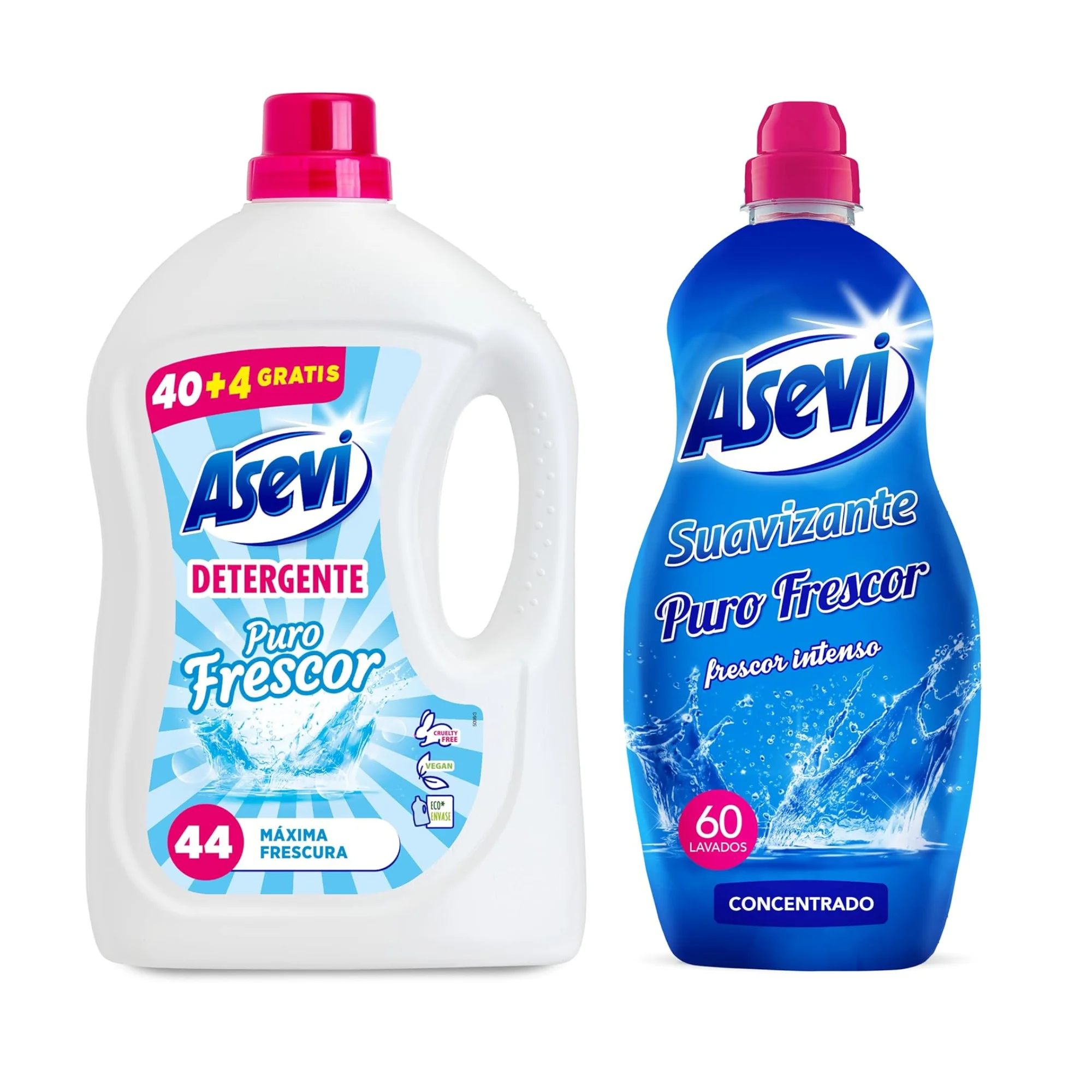 Asevi pure freshness-concentrated liquid detergent and softener for white clothes and Color🌸Extra freshness and softness🌟44 washing detergent + 60 washing softener