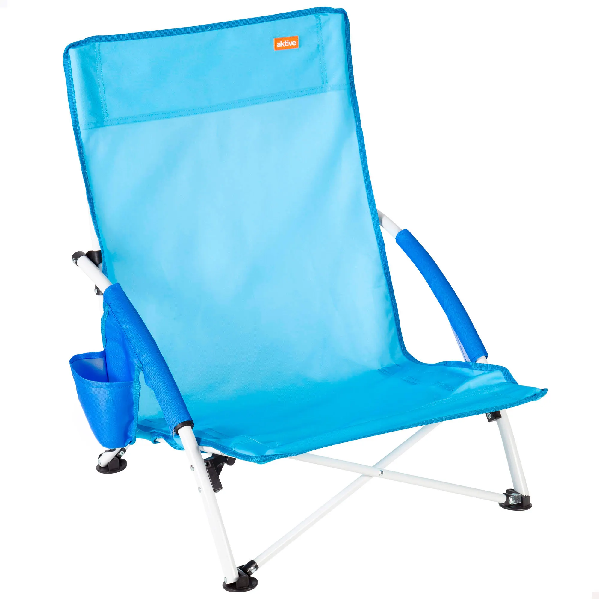 Aktive - Silla de playa plegable azul marino con bolsillo lateral, estructura de acero, ligera y fácil de transportar, para playa y camping