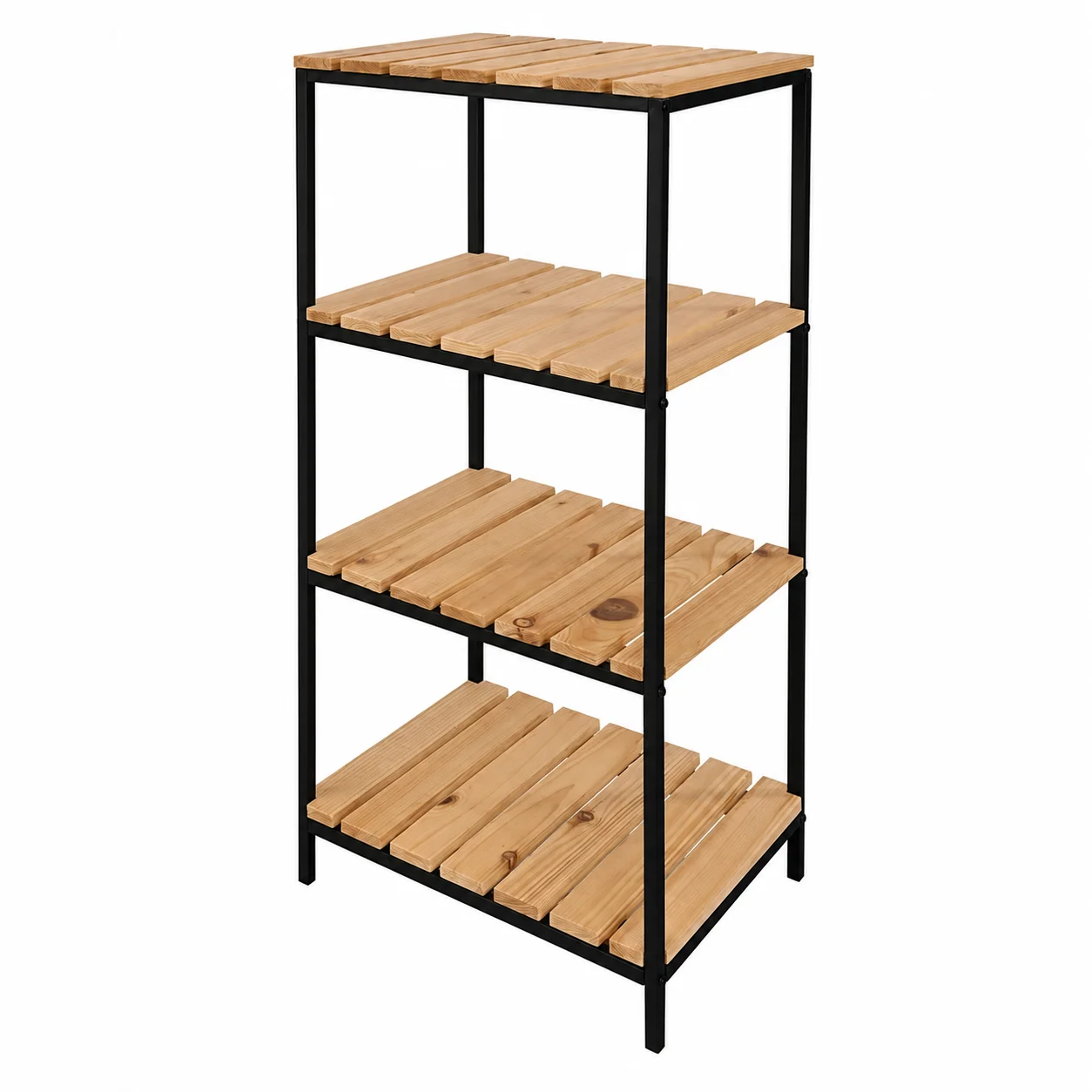 LIN HOME XZ-22110 Estantería de Madera con Marco de Metal Negro de 4 Niveles 30x24x63cm Desmontable - Estantería Organizador para Baño, Salón, Dormitorio de 4 Estantes