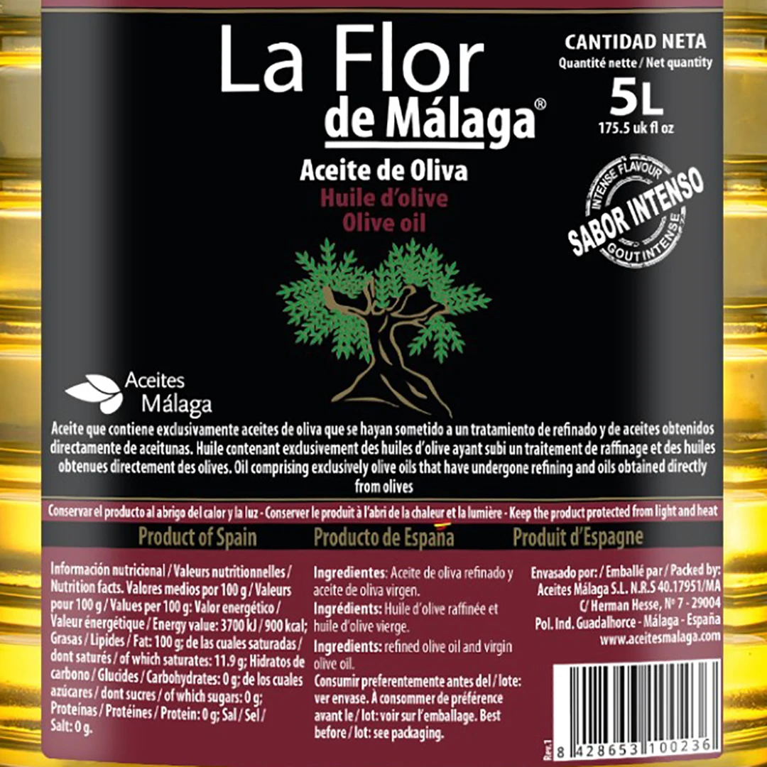 ACEITE VIRGEN DE OLIVA INTENSO LA FLOR DE MALAGA PET GARRAFA TRANSP. ASA NEGRA 5L