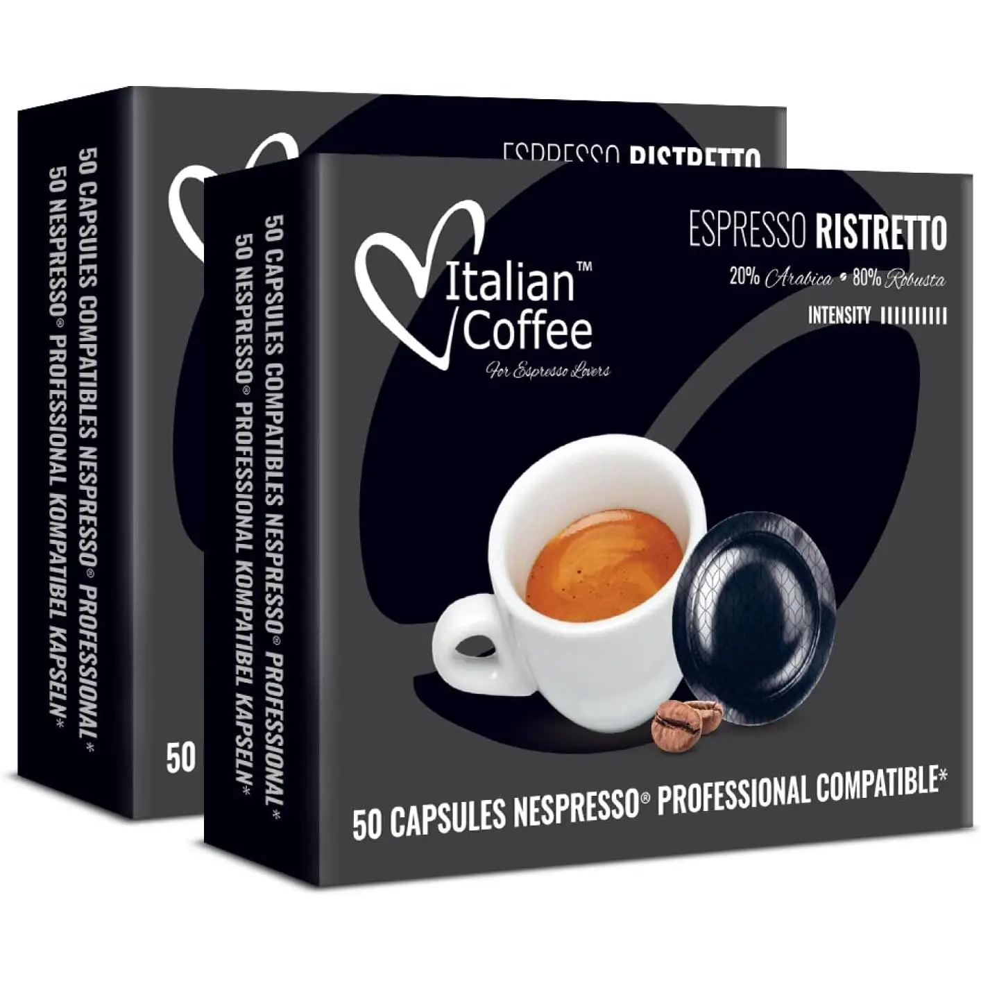 Italian Coffee For Espresso Lovers 100 Cápsulas Nespresso Profesional - Café Ristretto Intensidad 10 - Compatibles con Cafeteras Nespresso Pro