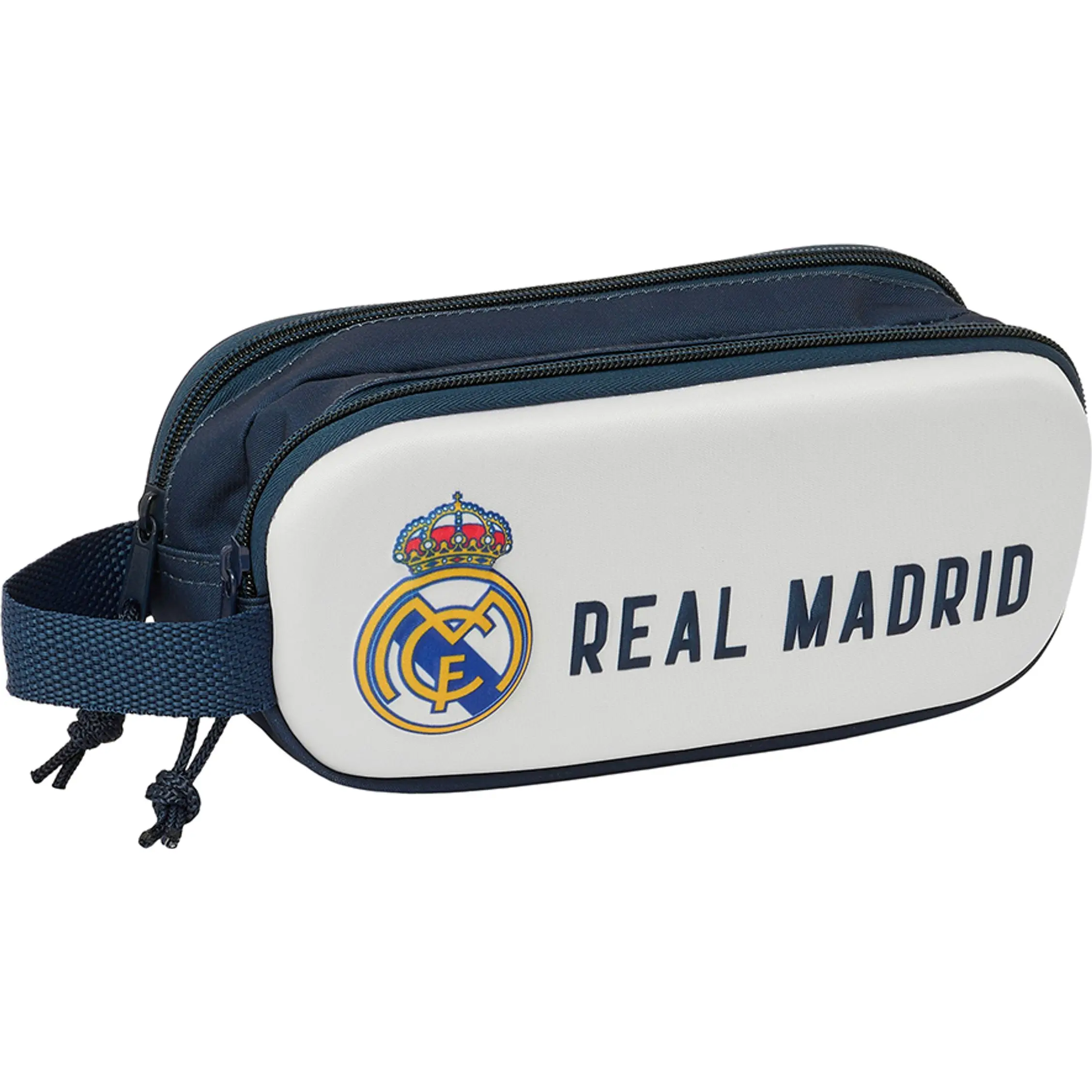 Safta - Portatodo Doble 3D Real Madrid - Licencia Oficial, Diseño Compacto, Material Resistente, Cierre Seguro - Ideal para Escuela y Oficina