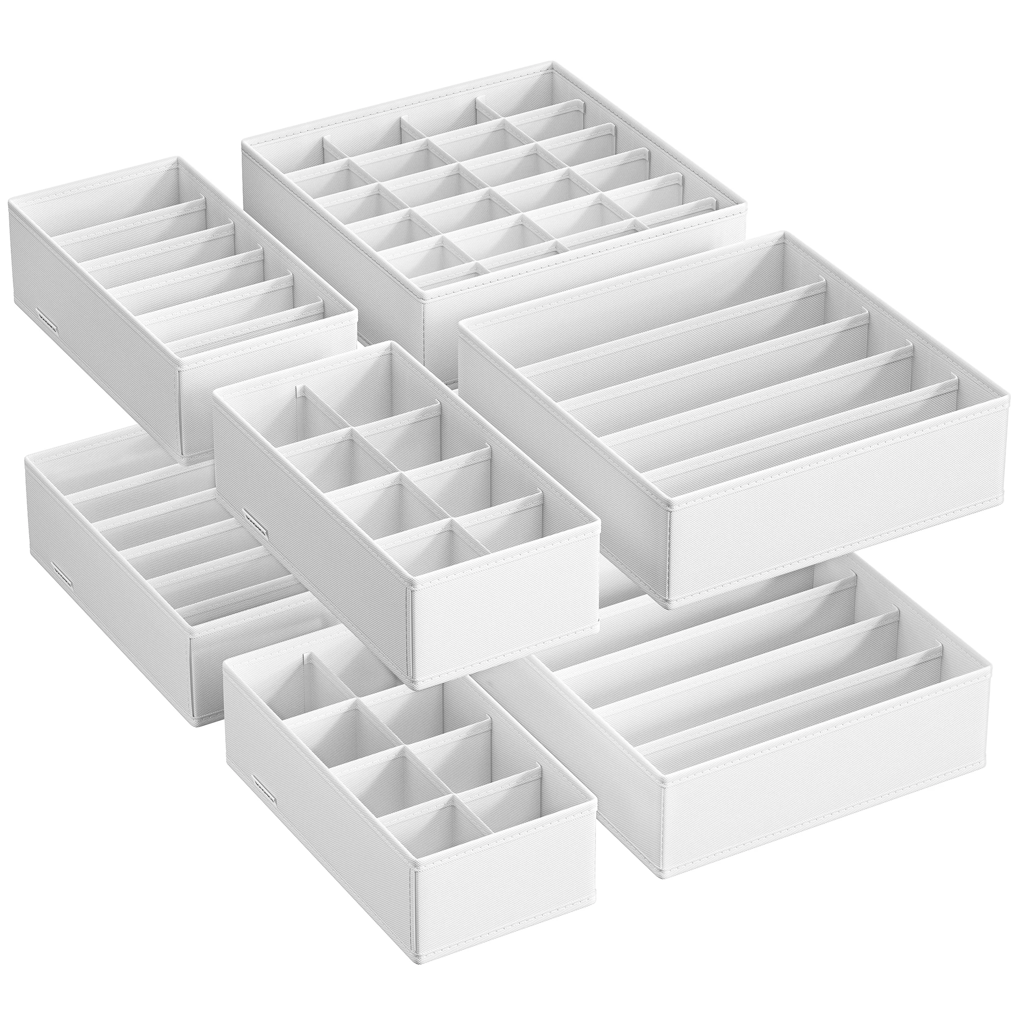SONGMICS Set di 8 Organizzatori per Cassetti Intimo, Divisori per Cassetti Pieghevoli, per Reggiseni, Calzini, Cravatte, Scatole in Tessuto per Armadio, Bianco Cloud